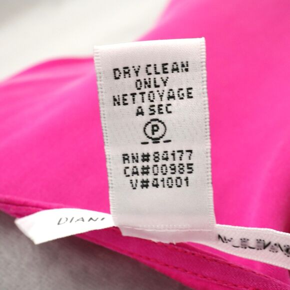 Diane Von Furstenberg Top Womens 10 Pink Yellow Silk Blouse Chiffon Ruffle Front - Picture 16 of 16